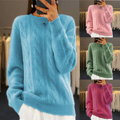 🌸[S-XL] 2025 nuevo suéter de punto trenzado retro de color sólido con cuello redondo