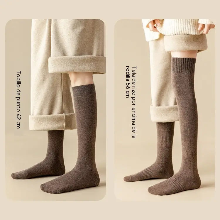 🎁【5 pares】Calcetines largos gruesos de color liso de invierno