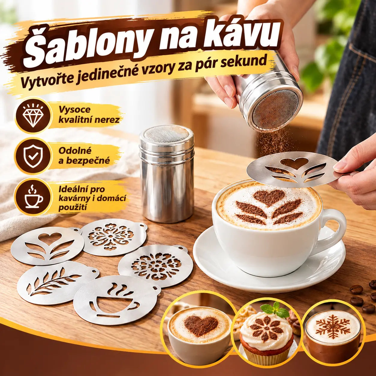☕ Šablona na latte art z nerezové oceli 304