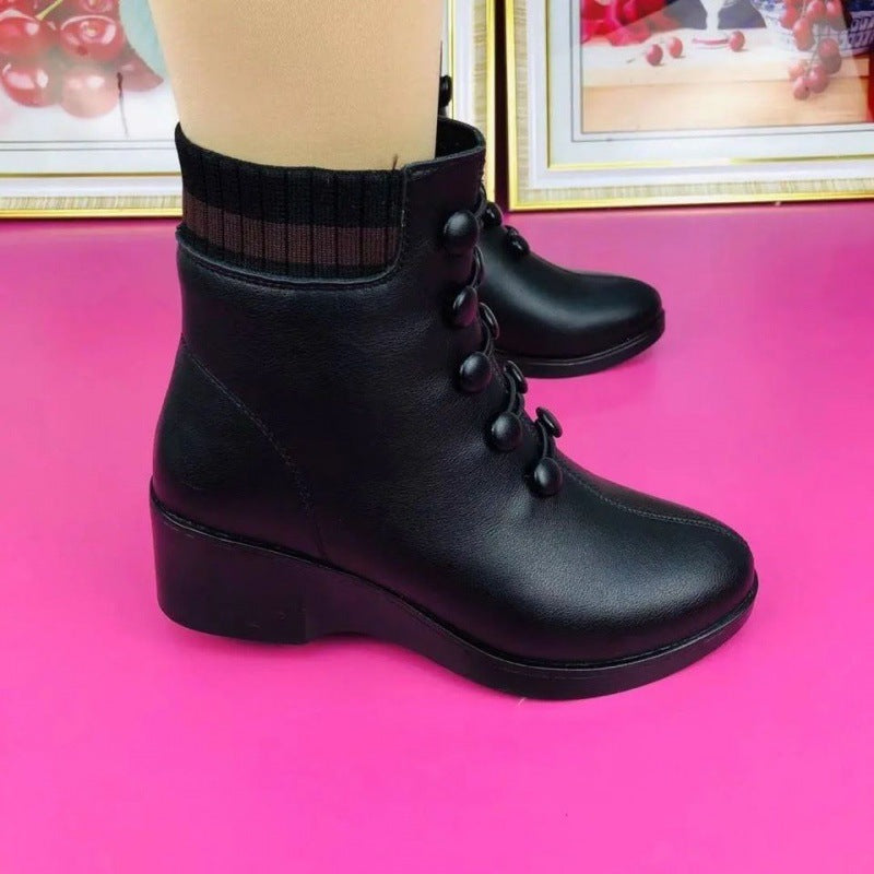 💟【45% DE DESCUENTO】👢【35-41】Botas de tacón inclinado de cuero suave populares de otoño e invierno para mujer