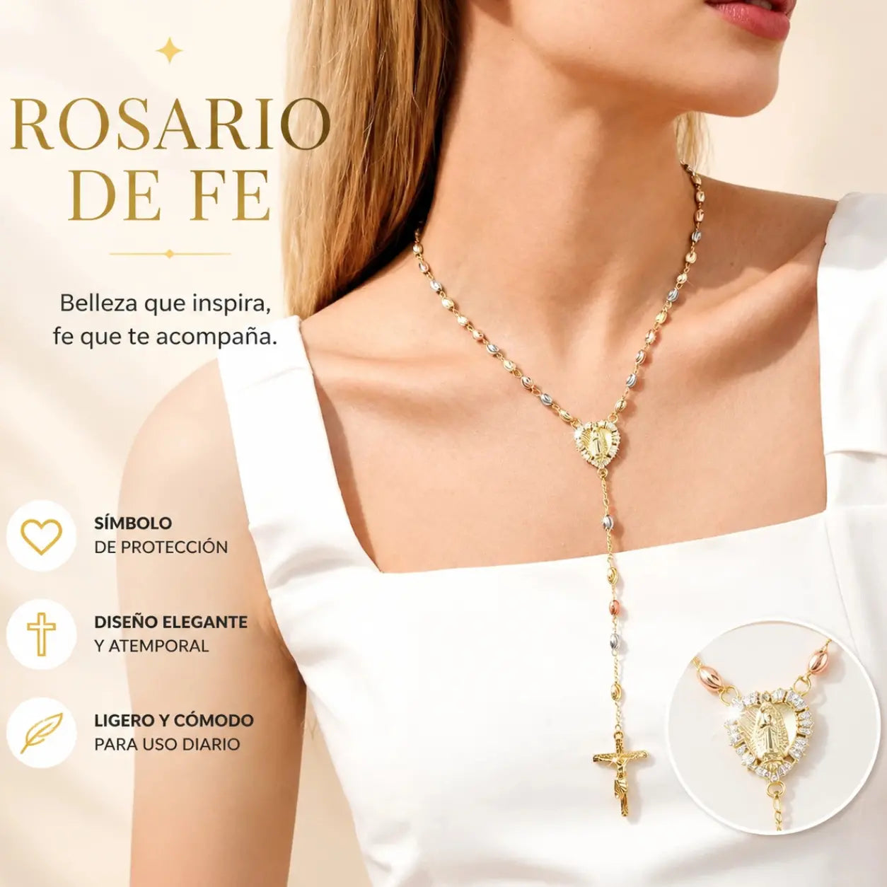 ✝️❤️Collar con cruz del rosario de la Virgen María