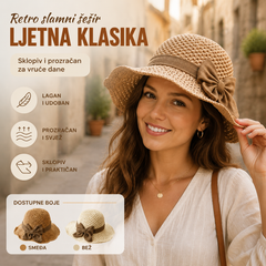 🎀🎀 50% POPUSTA 👒 | Retro slamnati šešir s mašnom – sklopivi i prozračan za ljeto