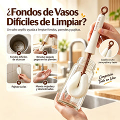 🧽✨ Cepillo 2 en 1 para Tazas y Botellas – Mango Largo con Cepillo de Precisión Integrado para Limpieza Profunda 🍶