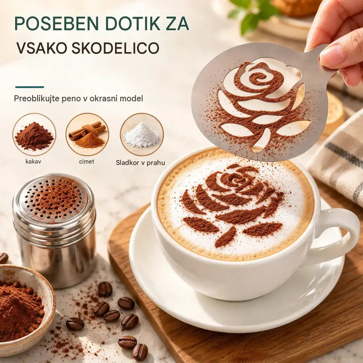 Šablona iz nerjavnega jekla za latte art