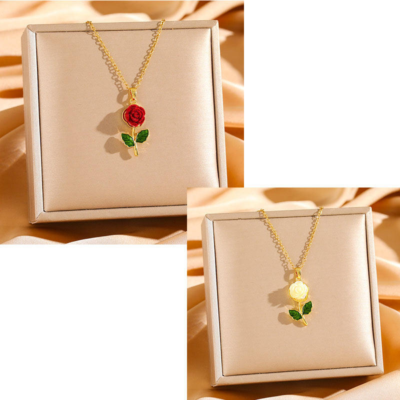 🔥Compra 1 y llévate 1 gratis：2 piezas🔥🌹💎 Collar con colgante de rosa para mujer