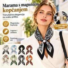 🧣【Set od 4 komada】✨ Ženski svileni šal s biserima i magnetskim zatvaranjem | Elegantan, bez čvorova | Razni printovi 🎀