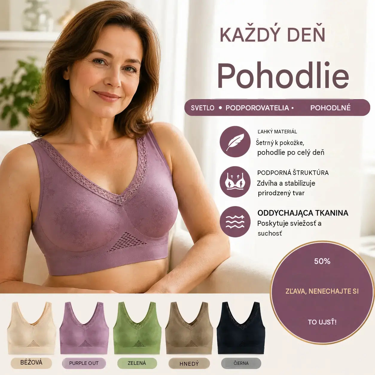 【Balenie 3 kusov】Čipková podprsenka s vysokou oporou a bez kostic pre ženy