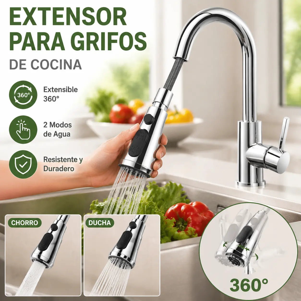 🚰🔥Boquilla extensora de grifo giratoria de 360°