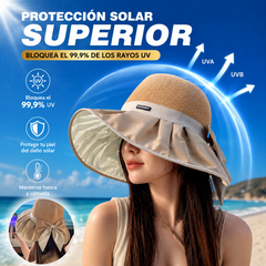 👒🎀Sombrero de sol de punto con lazo – UPF 50+, ala ajustable, perfecto para coletas
