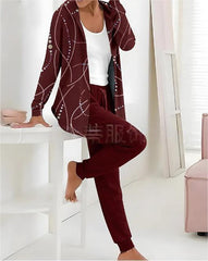 🔥Conjunto de dos piezas de traje casual estampado de otoño e invierno para mujer, pantalones de manga larga