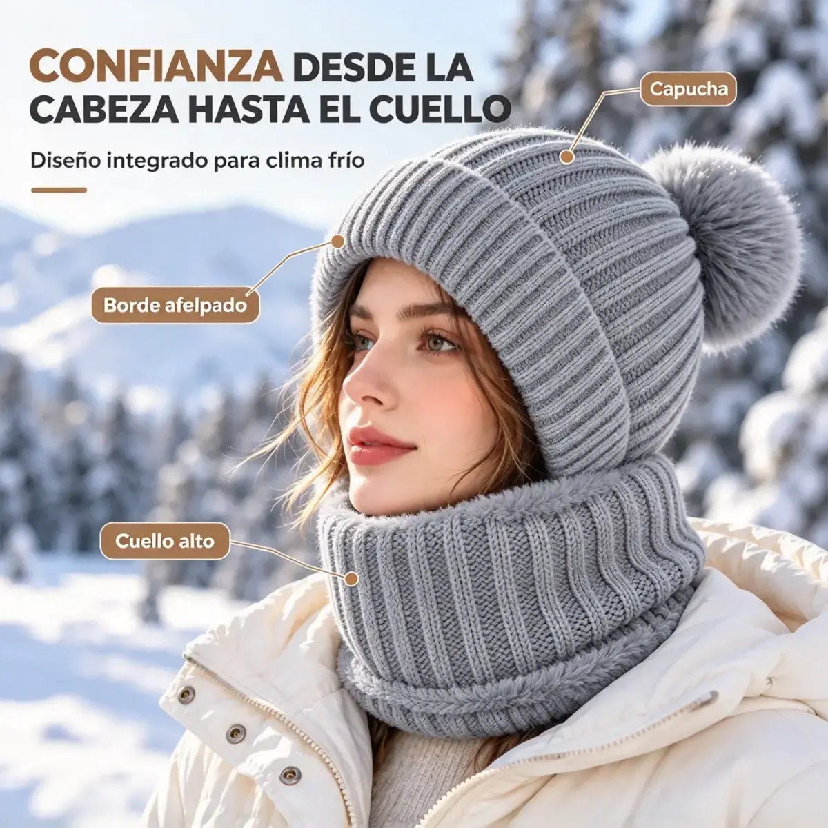 🧣❄️ Gorro de Punto 3 en 1 para Mujer | Bufanda, Cuello y Mascarilla Integrados | Forro Polar, Orejeras y Protección contra el Viento para Ciclismo 🚴‍♀️