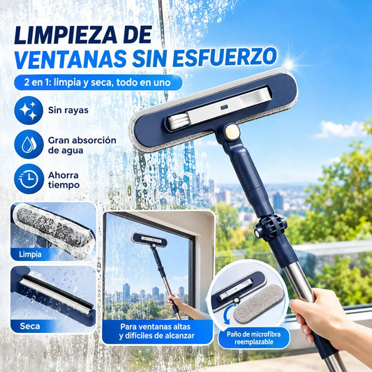 🧼✨ Limpiacristales 2 en 1 de doble cara con mango extensible para limpiar cristales en edificios altos.