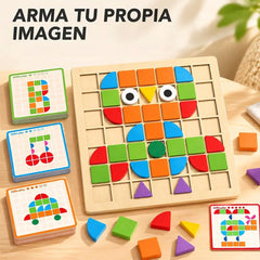 🧩 Dřevěné dětské puzzle – vzdělávací 3D hračka se 120 dílky a kartičkami s předlohami; pomůcka pro rozvoj logického myšlení a rozpoznávání geometrických tvarů 🎨