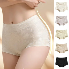 🔥5 piezas🔥Braguitas triangulares de jacquard de cintura alta, antibacterianas, de seda morera, de grado 10A, para mujer, que realzan la cadera y adelgazan el abdomen (40-80 kg)