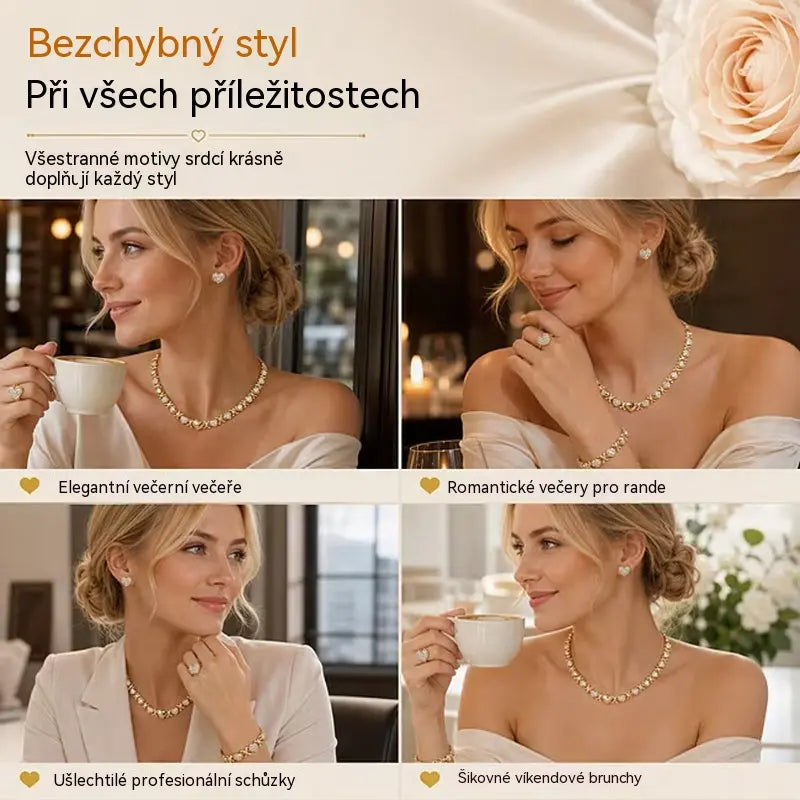 🎁 Předvánoční nabídka: Poloviční cena 🎅 Čtyřdílná sada pozlacených šperků s klasickým motivem srdce