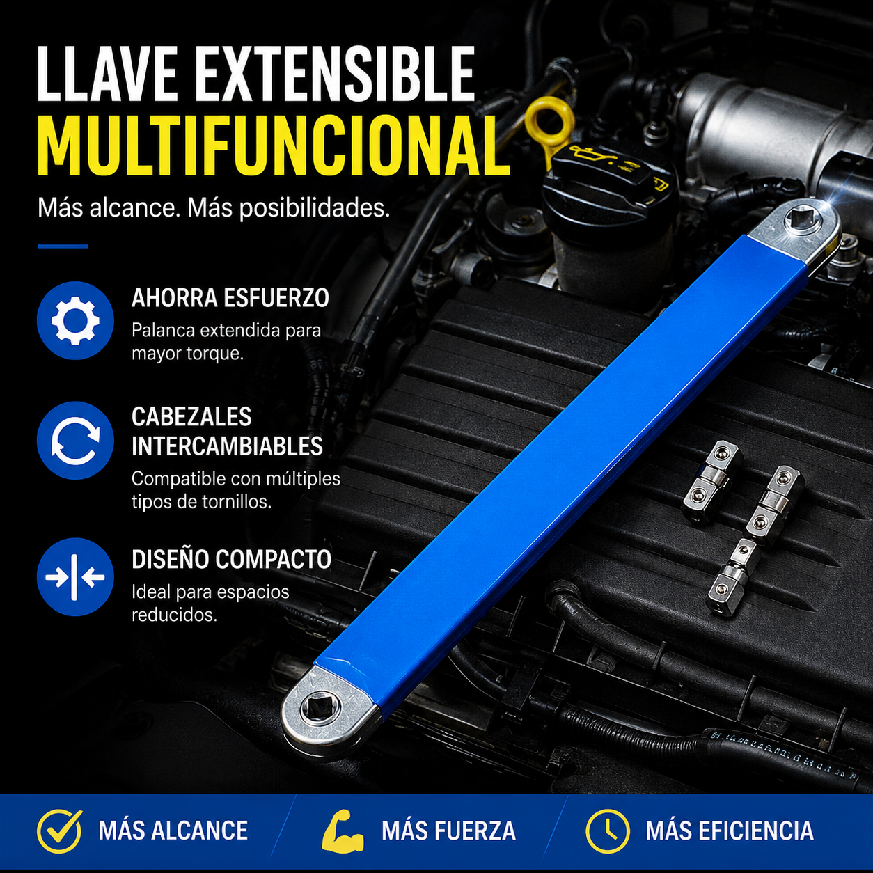 【Juego de 5 piezas】🔥 Llave extensible multifunción ajustable — doble cara, ahorra esfuerzo y llega a espacios difíciles ⚙️💪