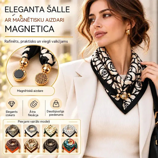 🧣 4 trīsstūrveida šaļļu komplekts ar magnētisku aizdari · Ātri uzliekamas, nav jāsieto mezgli · Mīksts, silts materiāls · Maksimāla daudzpusība!