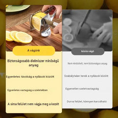 🍅 Rozsdamentes acél kézi konyhai szeletelő | Útmutató paradicsom, citrom, hagyma és egyebek egyenletes szeleteléséhez