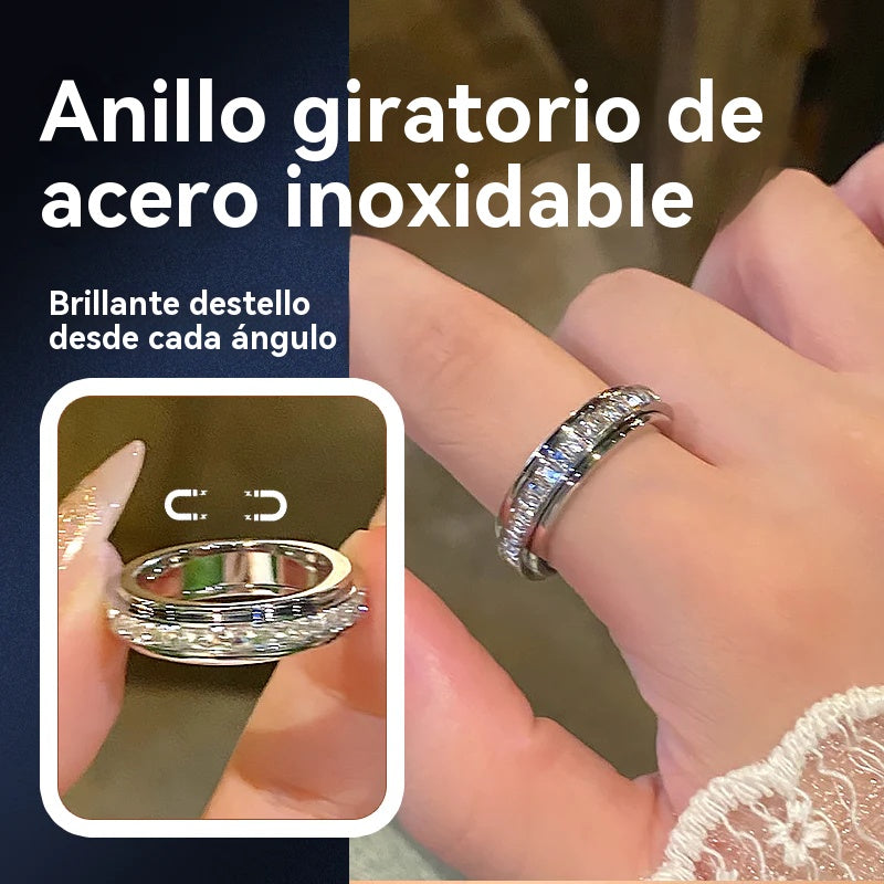 🔥Anillo giratorio Rotation Bar en acero de titanio con circonita