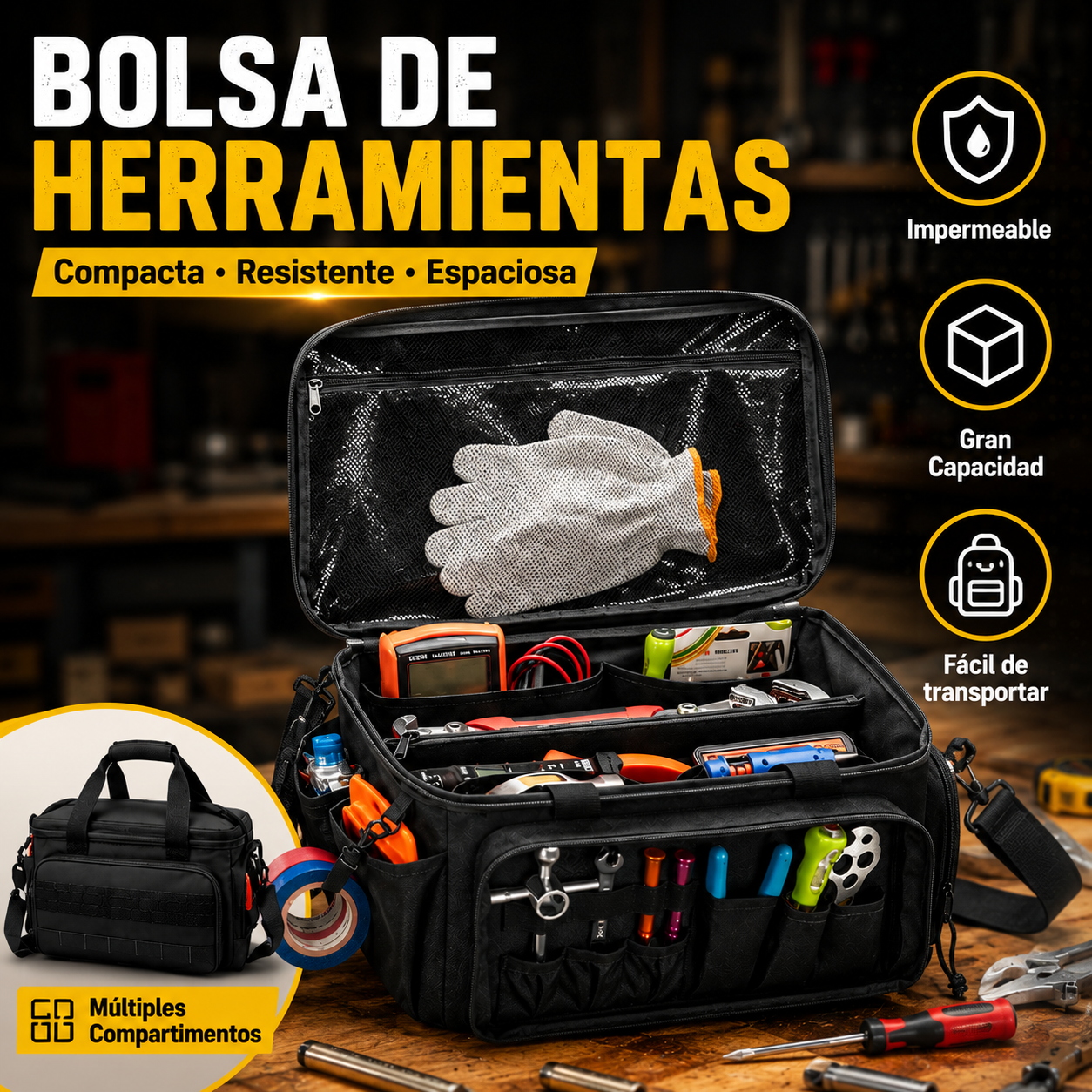 🔥 ¡Oferta imperdible con 50% de descuento! 🔥 Bolsa de herramientas de lona resistente de 14 pulgadas.