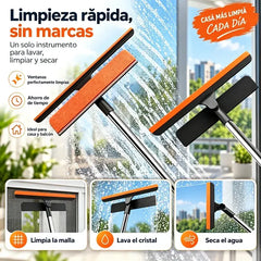 ✨Limpiacristales 3 en 1 con Mango Telescópico – Limpia Cristales, Marcos y Mosquiteros, con Escobilla y Silicona 🧽