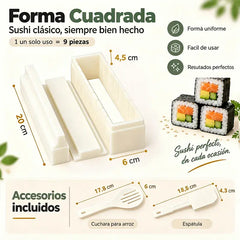 🍣 Kit de moldes para sushi y onigiri – incluye formas de corazón, cuadrado y redondo, guía de corte y accesorios 🍱