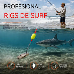 📢📢1 juego 28 euro⏰ Aparejos preanudados para pesca de surfcasting: flotadores de alta flotabilidad, anzuelos circulares forjados, líder de 90 libras, listos para usar.
