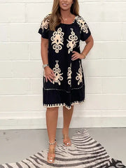 👗【39%OFF】【S-4XL】Vestido de cuello cuadrado con estampado geométrico con múltiples estampados