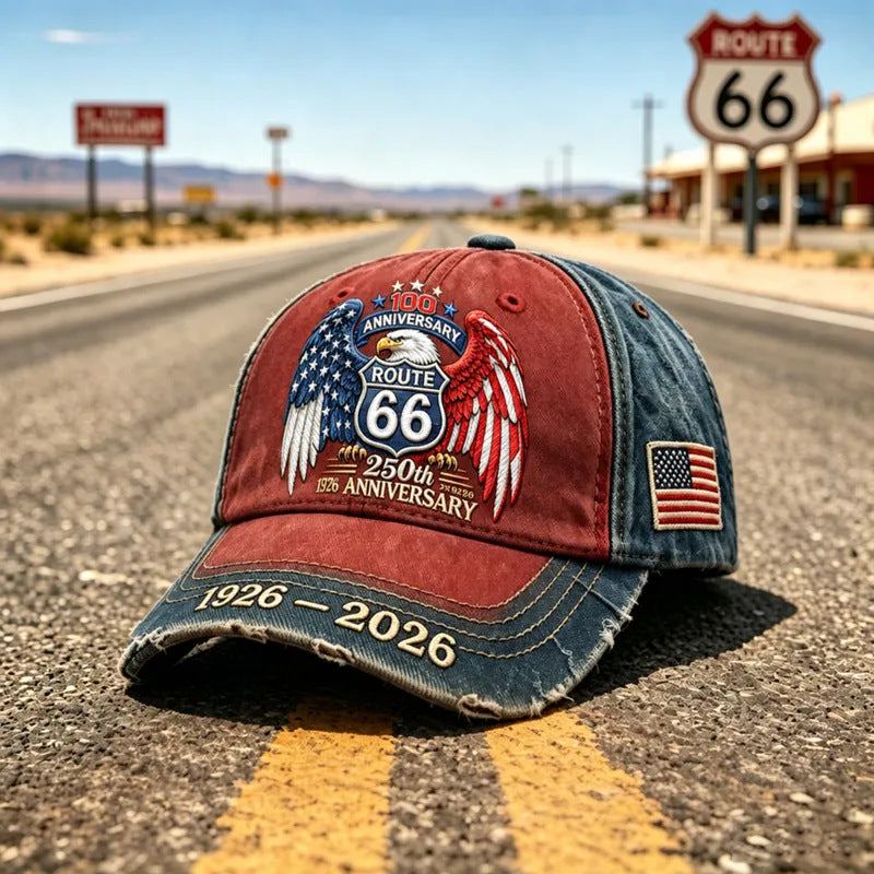 🧢🌟Gorra de béisbol retro ajustable de la Ruta 66, la elección perfecta para los entusiastas del ciclismo.