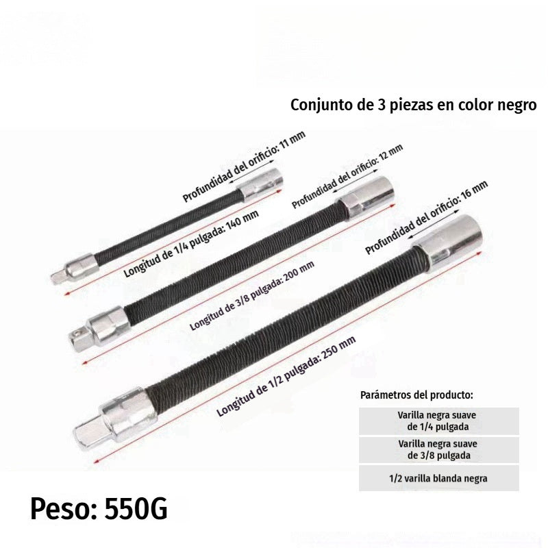 🔩 3 tamaños (1/4", 3/8", 1/2") ⚙️ Barra extensible flexible para llave de carraca - vanadio, llega a rincones estrechos, bloqueo de bola - ideal para maquinistas y aficionados al bricolaje 🛠️