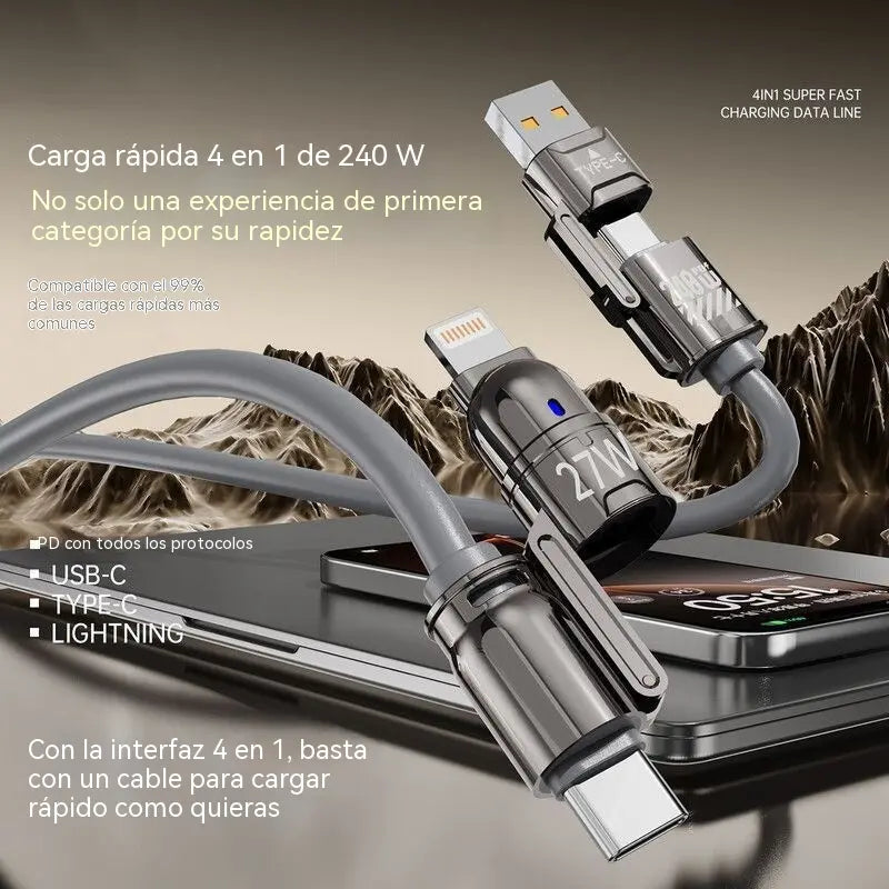 🔥Compre 1 y obtenga 1 gratis（2 piezas） 🔥Cable de carga rápida 4 en 1 de 240 W（2 metros de largo）⚡📱