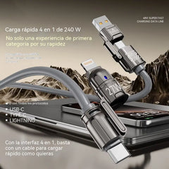 🔥Compre 1 y obtenga 1 gratis（2 piezas） 🔥Cable de carga rápida 4 en 1 de 240 W（2 metros de largo）⚡📱