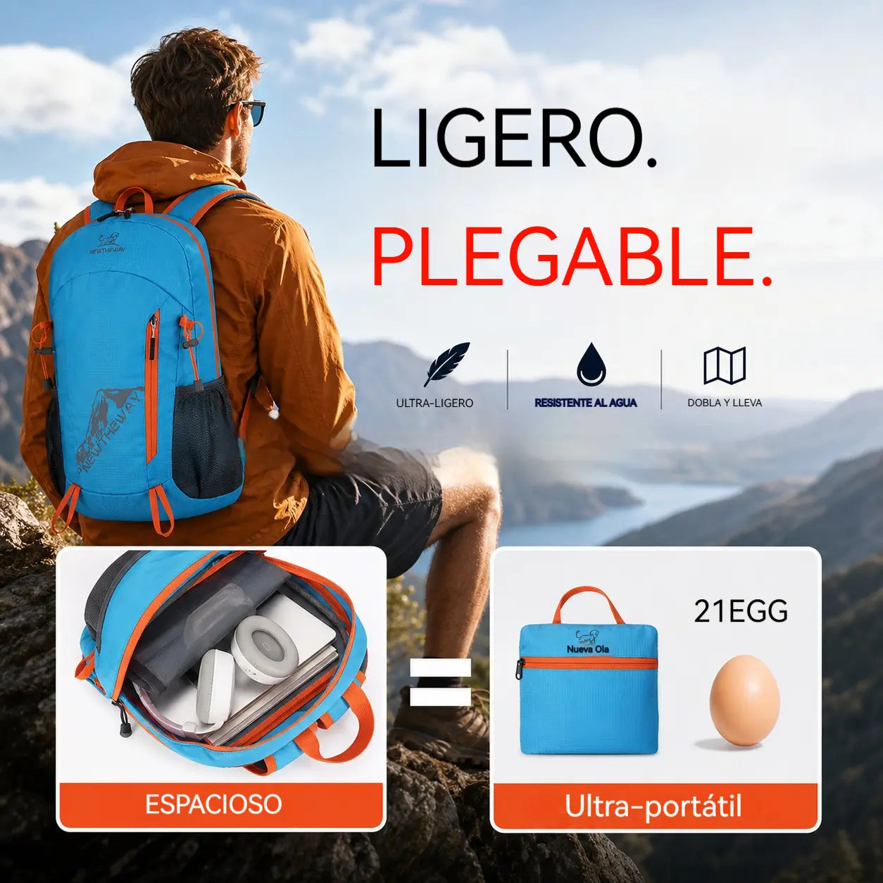 🏆 ¡Precio especial de último día! 🎒 Mochila plegable impermeable para acampar