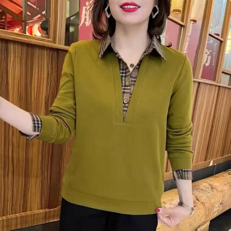 🔥2025 nueva camisa de dos piezas falsa con costura a cuadros a la moda de otoño