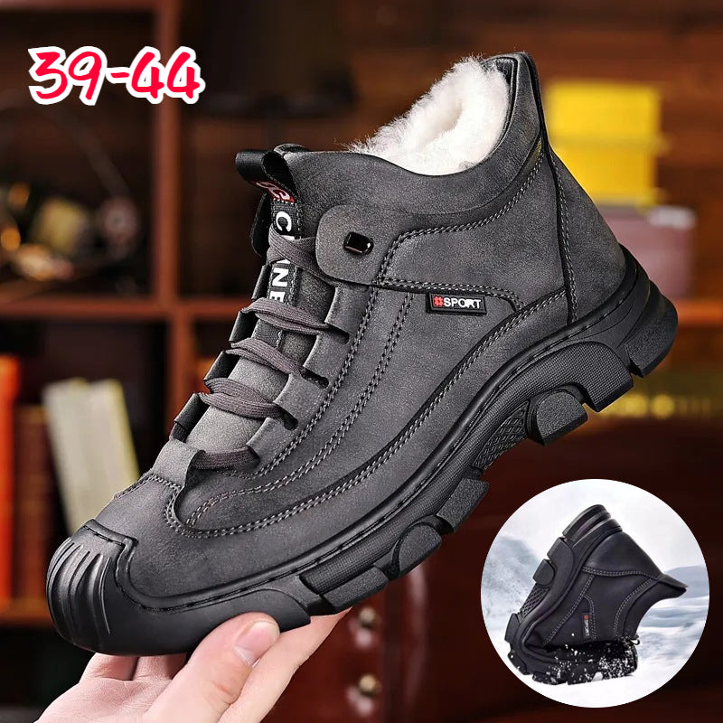 💥【39-44】Botas cálidas de terciopelo grueso para hombre de otoño e invierno, botas altas de cuero genuino