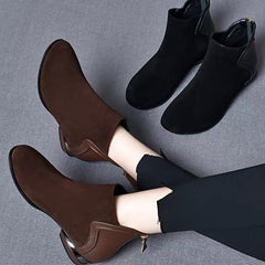【35%OFF】🔥【35-41】 2025 ¡Otoño e invierno nuevas botas Martin de tacón corto y cachemira con empalme de piel de vaca y cabeza redonda!