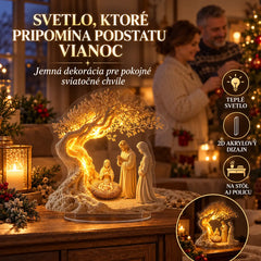 ✨🕯️Stolová dekorácia s motívom Narodenia Pána a stromom života – jemné svetlo pre sviatočnú atmosféru.