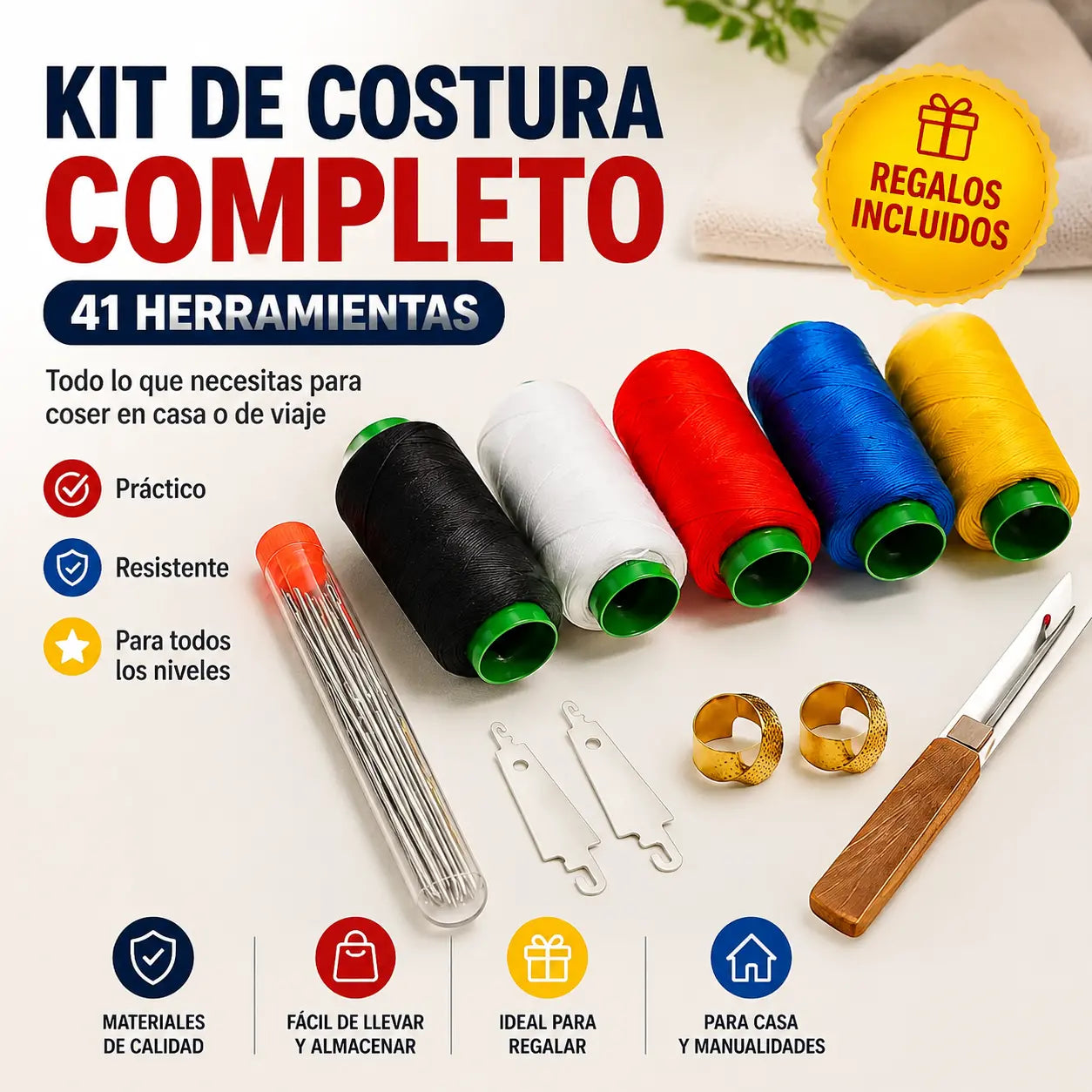 【2 juegos】🧵🧰 Kit completo de costura 41 en 1 – práctico, resistente y fácil de usar en casa ✂️