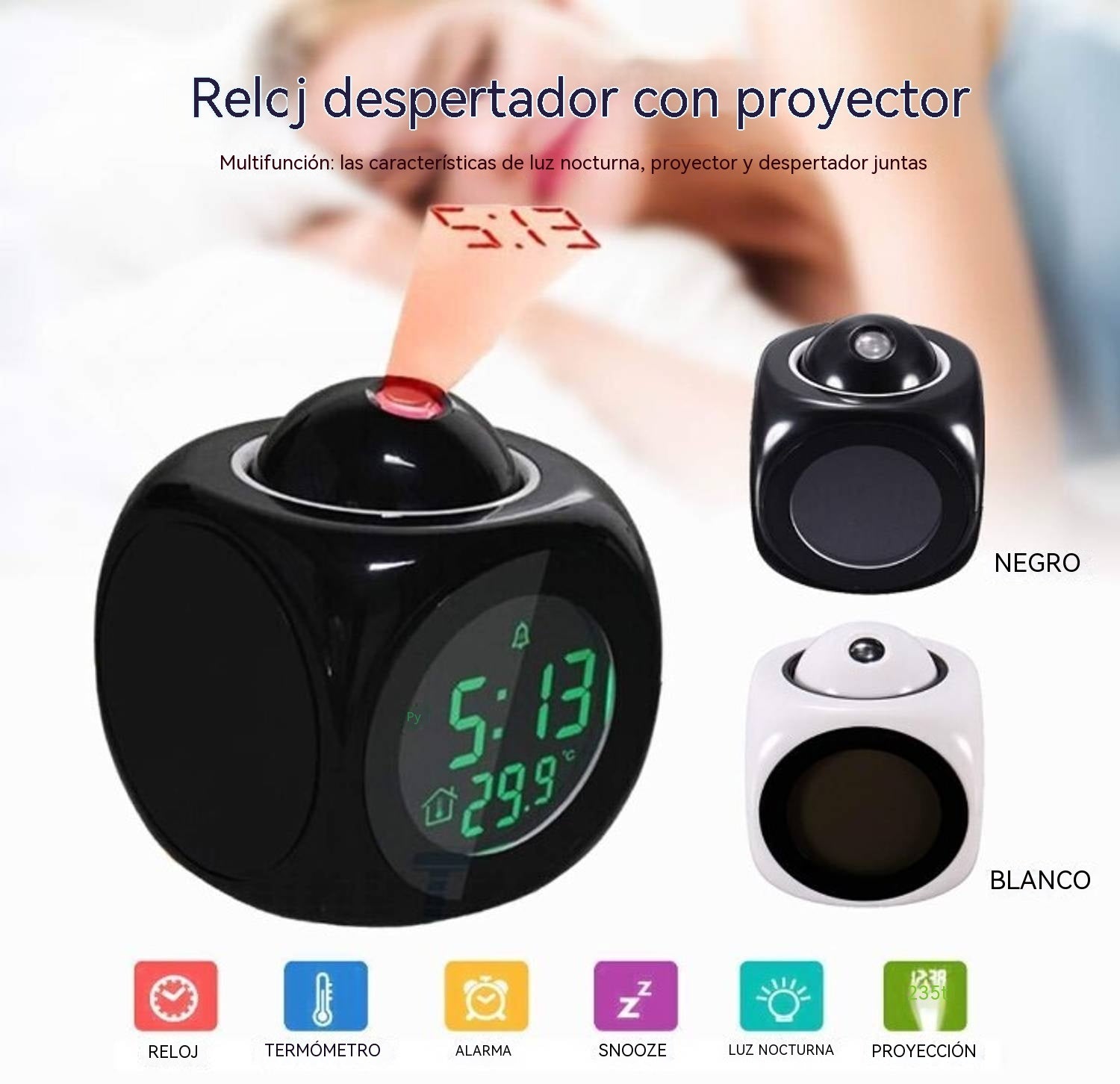 ⏰ Reloj proyector multifunción — hora, alarma, temperatura y clima en tu pared o techo