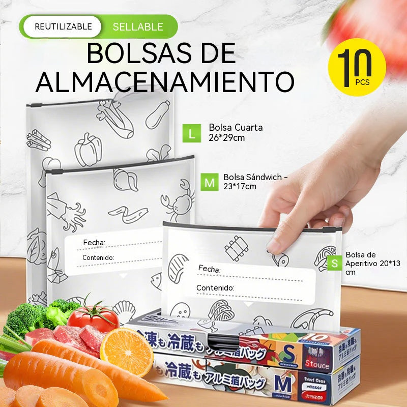 🔥Pack 30 uds | 10 Grande+10 Mediano+10 Pequeño🔥 Bolsa de Conservación de Aluminio Antibacteriana con Cremallera, Reutilizable para Refrigeración y Congelación