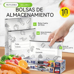 🔥Pack 30 uds | 10 Grande+10 Mediano+10 Pequeño🔥 Bolsa de Conservación de Aluminio Antibacteriana con Cremallera, Reutilizable para Refrigeración y Congelación