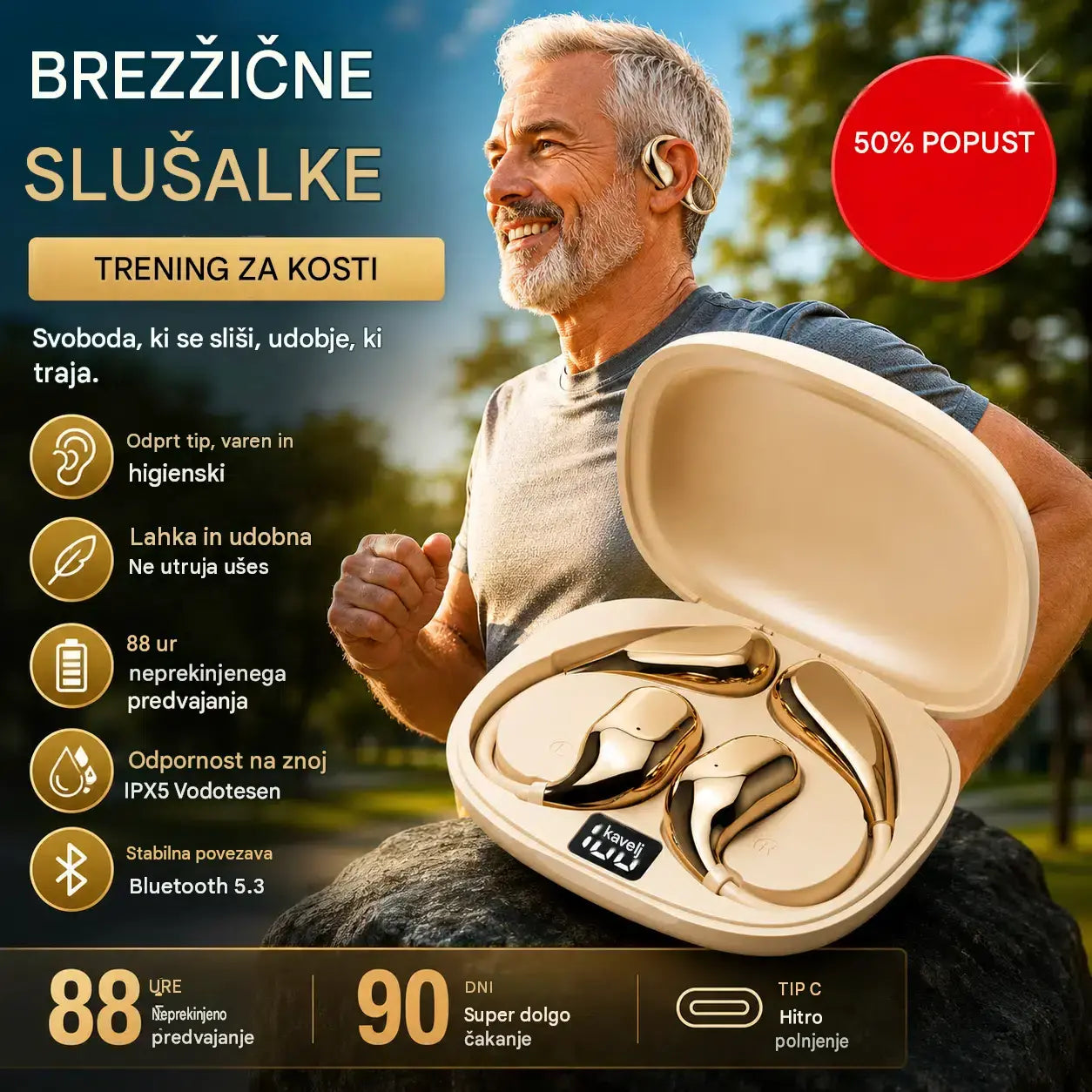 🔋Brezžične Bluetooth slušalke brez vgrajenega ušesa, z ušesno kljukico in kostno prevodnostjo🎙️🎧