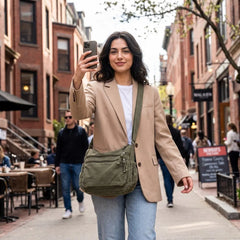👜✨Bolso bandolera de lona desgastada de gran capacidad: diseño con múltiples compartimentos con cremallera y correa ancha ajustable para el hombro.