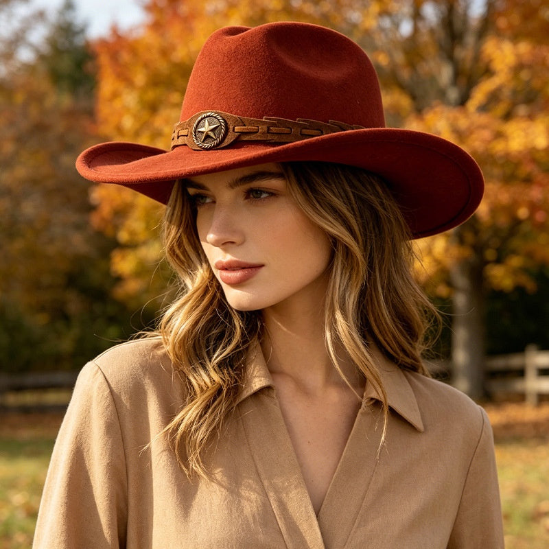🔥【Compra 1 y llévate 1 gratis】👒✨Sombrero de fieltro al estilo vaquero occidental