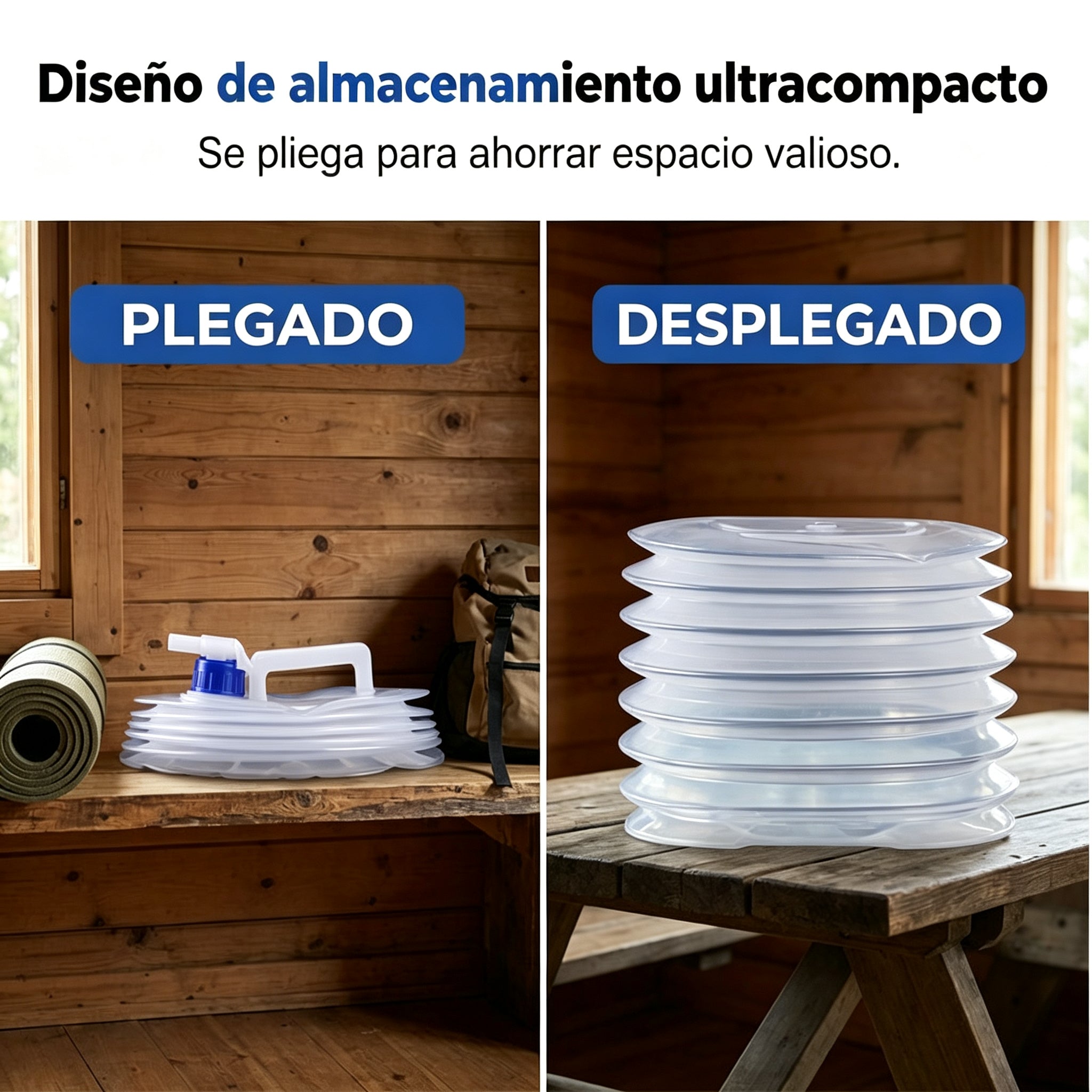 💧🚰 Contenedor de agua plegable con grifo – 5 litros de capacidad, compacto y práctico, ideal para acampar 🏕️✨