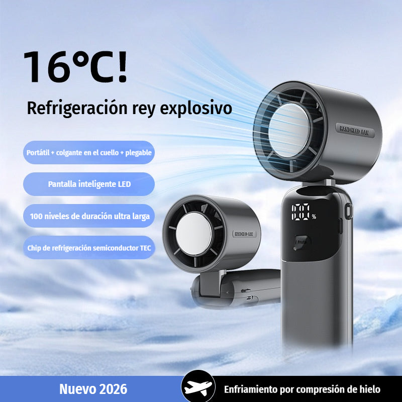 ❄️ Ventilador Portátil de Mano Refrigerante de Alta Velocidad 🌬️ 100 Niveles de Viento Ajustables ✨ Plegable y con Pantalla Digital