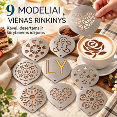 ☕ Nerūdijančiojo plieno trafaretas „latte art“ piešiniams