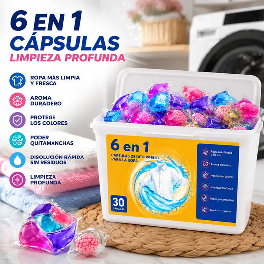✨【30 piezas】✨👚Cubo extra grande Las perlas perfumadas para ropa 6 en 1 eliminan manchas y dejan fragancia, eliminan ácaros y bacterias
