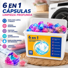 ✨【30 piezas】✨👚Cubo extra grande Las perlas perfumadas para ropa 6 en 1 eliminan manchas y dejan fragancia, eliminan ácaros y bacterias