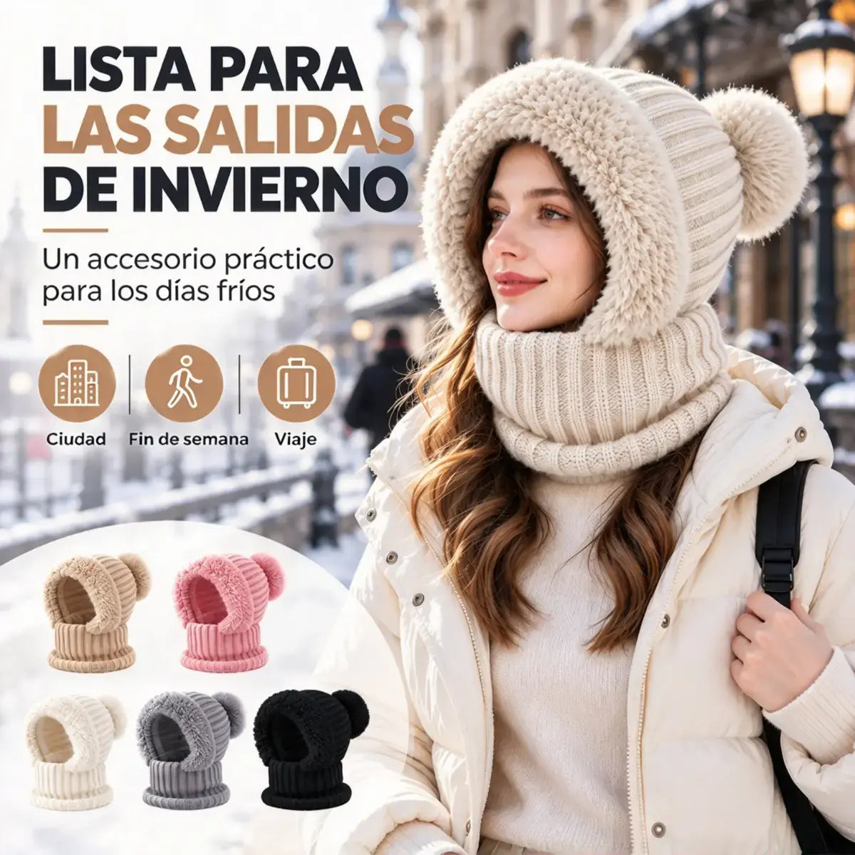 🧣❄️ Gorro de Punto 3 en 1 para Mujer | Bufanda, Cuello y Mascarilla Integrados | Forro Polar, Orejeras y Protección contra el Viento para Ciclismo 🚴‍♀️